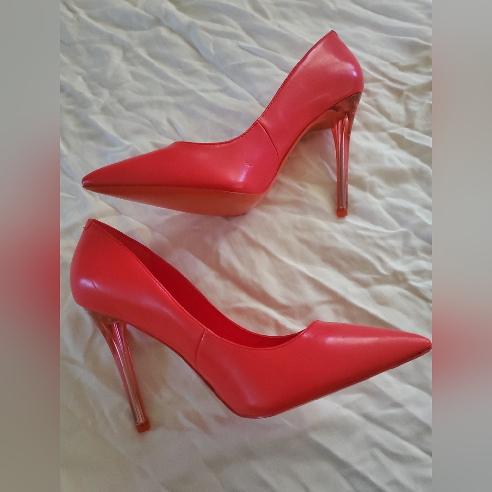 Aldo Hot Orange Heels with Perspex Heel